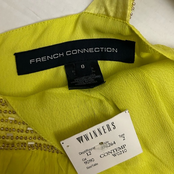 French Connection Light Yellow Dress With Chiffon Overlay Size 0 - NEW - Picture 5 of 10